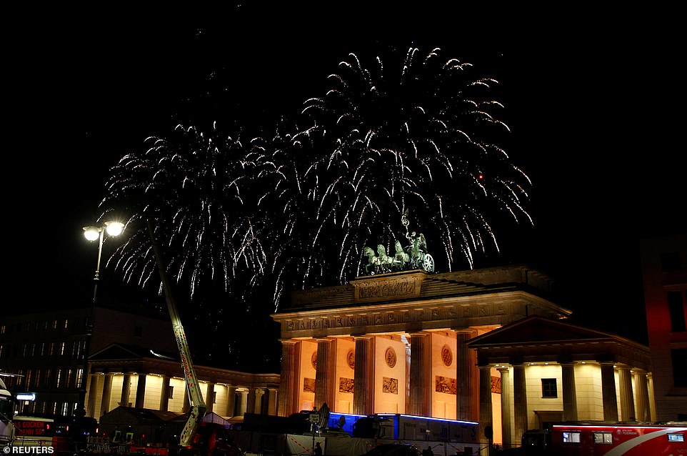 The sky is lit in a display of fireworks during New Year celebrations at Brandenburg Gate in Berlin, Germany January 1, 2020