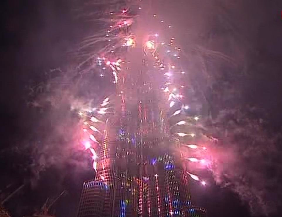Fireworks explode out of the Burj Khalifa as Dubai welcomes in the 2020 new year