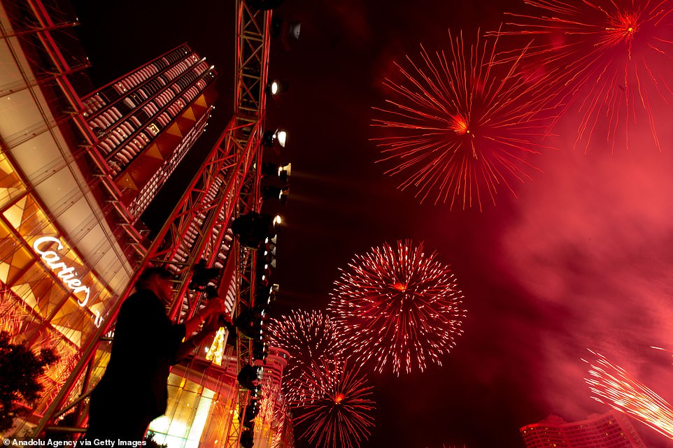 Fireworks explode for the 'Amazing Thailand Countdown 2020' at Icon Siam during the New Year's celebrations on January 1, 2020 in Bangkok, Thailand