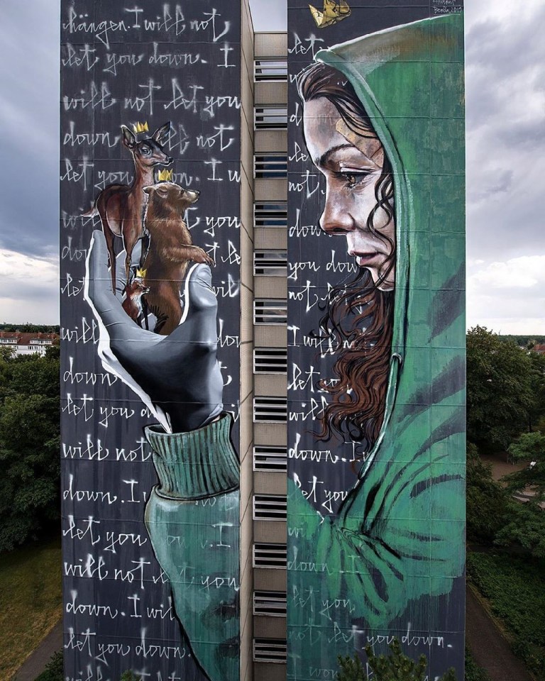 street art masterpiece by Herakut and Nuno Viegas in Berlin, Germany