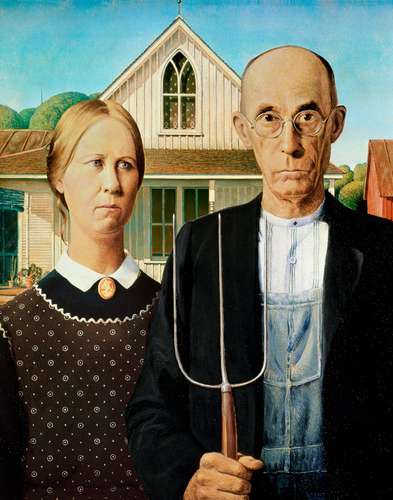 American Gothic, oil on beaverboard by Grant Wood, 1930; in the Art Institute of Chicago.